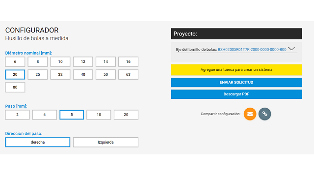 Configurador de husillos de bolas